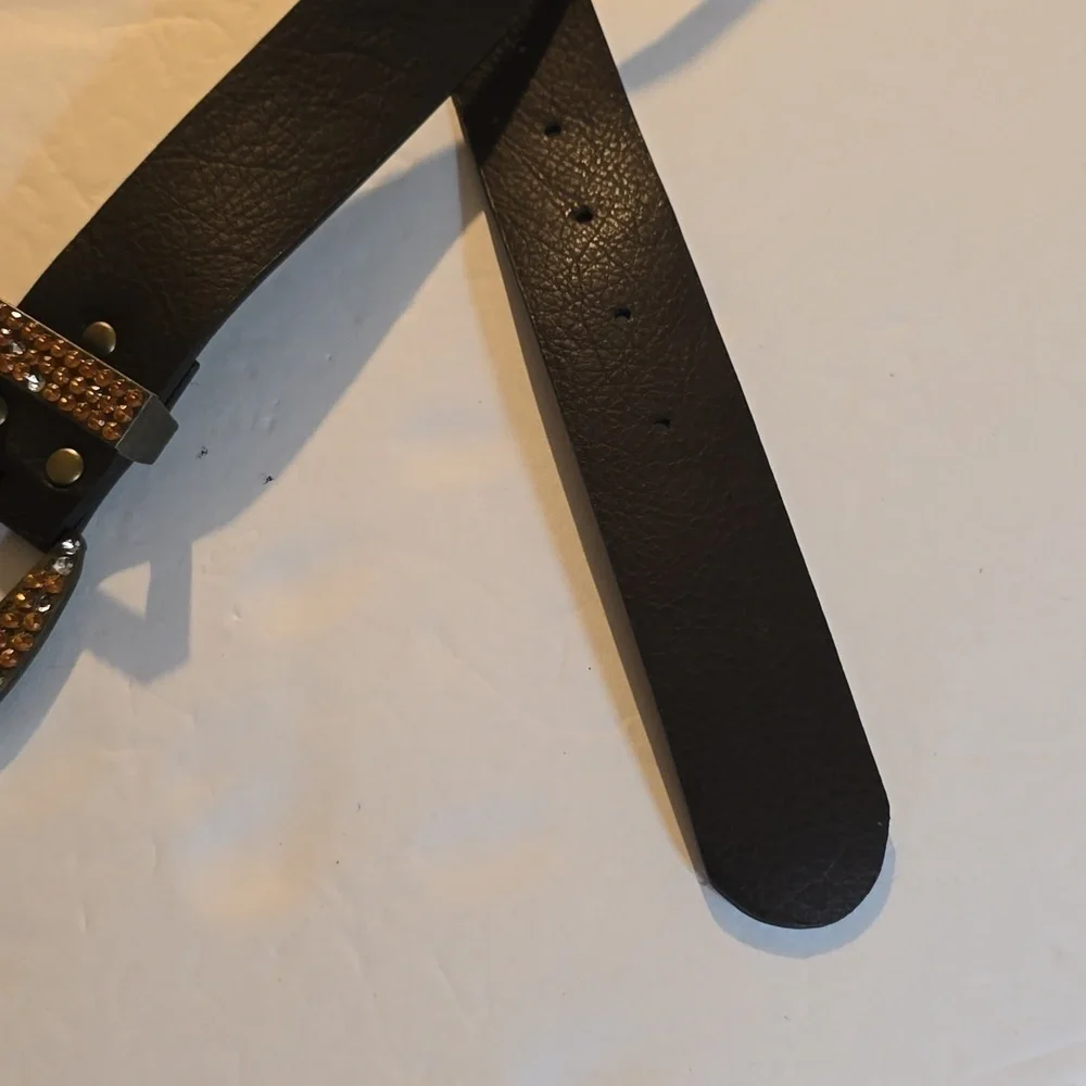 Womens Sparkle Bling Crystals Brown Leather Belt Sz.M/L